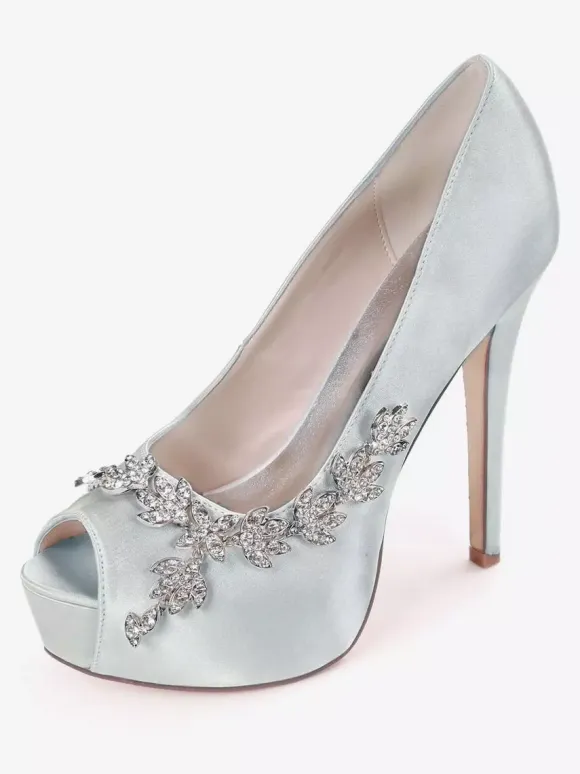 Women's Rhonestones Peep Toe Bridal Shoes Stiletto Heel Pumps