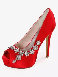 Women's Rhonestones Peep Toe Bridal Shoes Stiletto Heel Pumps