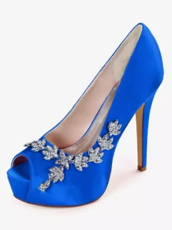 Women's Rhonestones Peep Toe Bridal Shoes Stiletto Heel Pumps