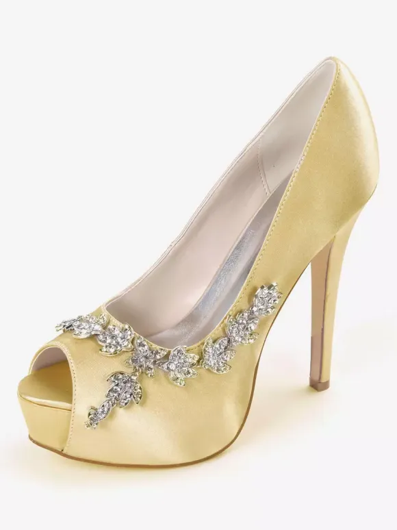 Women's Rhonestones Peep Toe Bridal Shoes Stiletto Heel Pumps