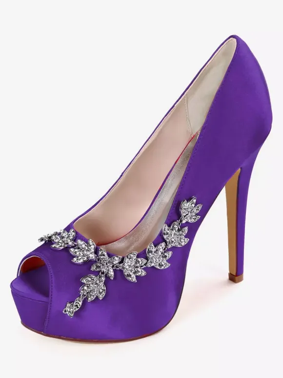 Women's Rhonestones Peep Toe Bridal Shoes Stiletto Heel Pumps