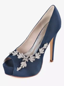 Women's Rhonestones Peep Toe Bridal Shoes Stiletto Heel Pumps