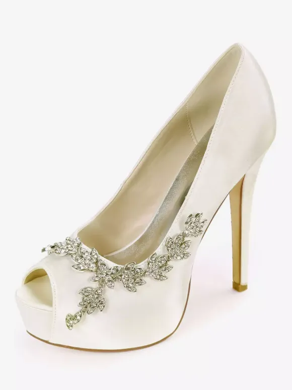 Women's Rhonestones Peep Toe Bridal Shoes Stiletto Heel Pumps
