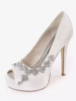 Women's Rhonestones Peep Toe Bridal Shoes Stiletto Heel Pumps