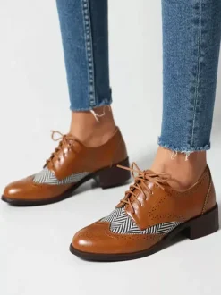 Women's Round Toe Puppy Heel PU Leather Oxfords