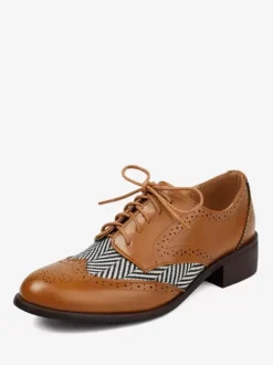 Women's Round Toe Puppy Heel PU Leather Oxfords