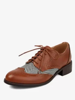 Women's Round Toe Puppy Heel PU Leather Oxfords