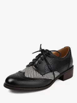 Women's Round Toe Puppy Heel PU Leather Oxfords