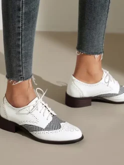 Women's Round Toe Puppy Heel PU Leather Oxfords