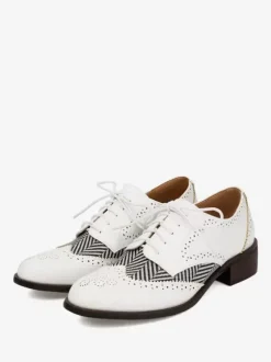 Women's Round Toe Puppy Heel PU Leather Oxfords