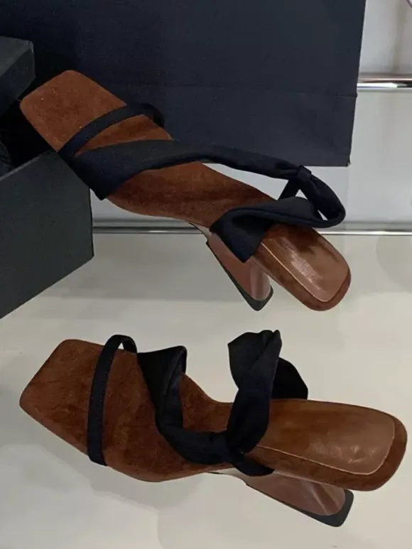 Women's Sandal Mules Open Toe Strappy Desinged Heel Sandal Slides