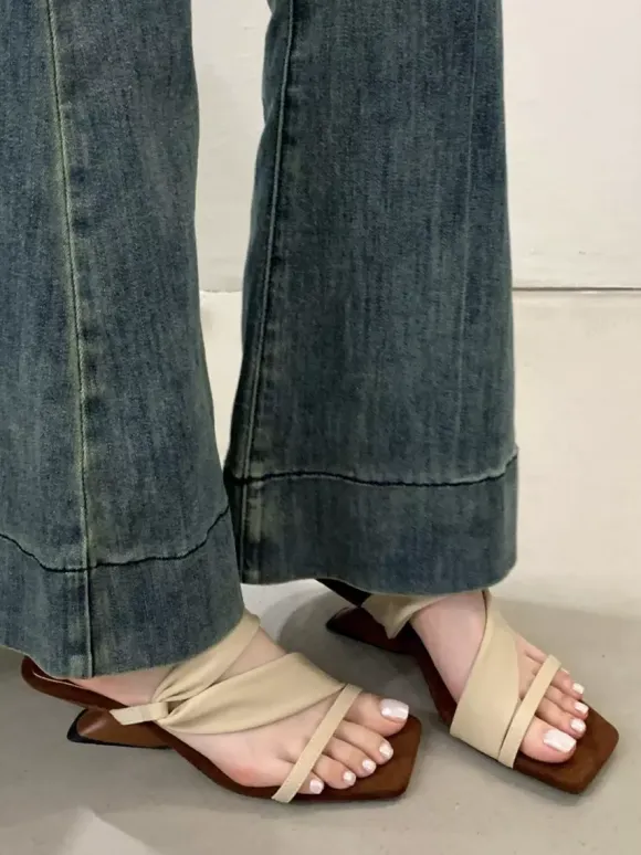 Women's Sandal Mules Open Toe Strappy Desinged Heel Sandal Slides