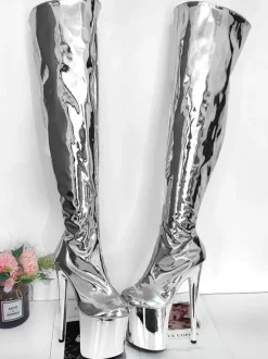 Women's Sexy Boots Silver Platform High Heel Thigh High Boots