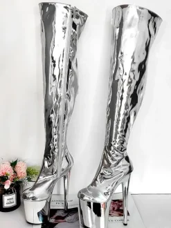 Women's Sexy Boots Silver Platform High Heel Thigh High Boots