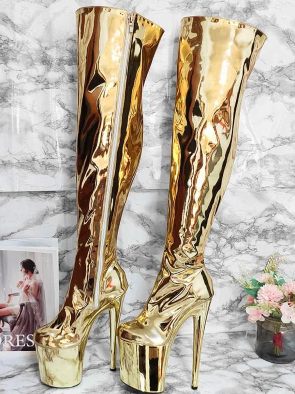 Women's Sexy Boots Silver Platform High Heel Thigh High Boots