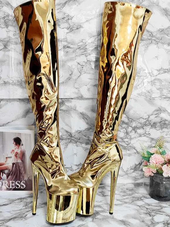 Women's Sexy Boots Silver Platform High Heel Thigh High Boots