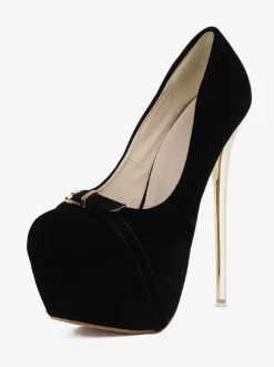Women's Sexy High Heels Metal Details Stiletto Heel Micro Suede Upper Pumps In