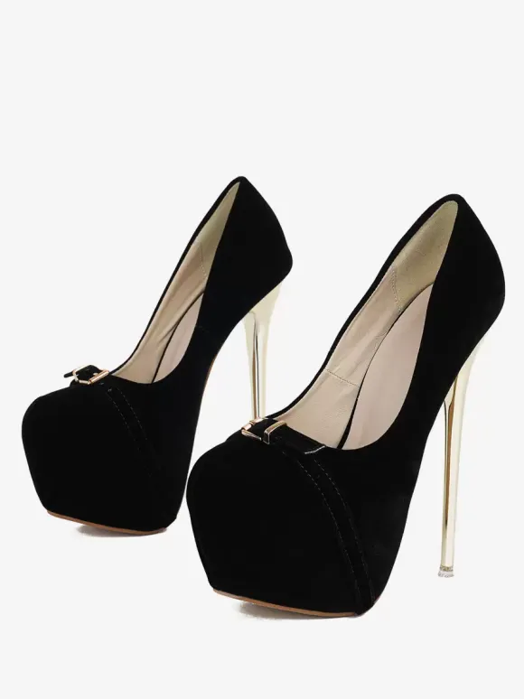 Women's Sexy High Heels Metal Details Stiletto Heel Micro Suede Upper Pumps In