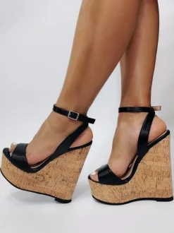 Women's Sexy Sandal Wedges White Slingback Platform Ankle Strap Wedge Sandals