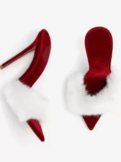 Women's Sexy Slide Sandals Faux Fur Open Toe High Heel Mules