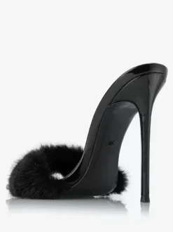Women's Sexy Slide Sandals Faux Fur Open Toe High Heel Mules