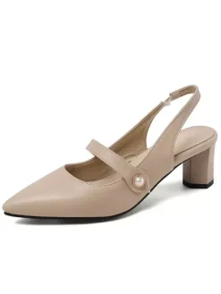 Women's Slingback Heels Pointed Toe Mary Jane Chunky Heel Pumps Vintage Shoes