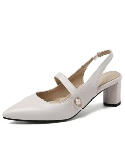 Women's Slingback Heels Pointed Toe Mary Jane Chunky Heel Pumps Vintage Shoes