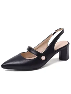 Women's Slingback Heels Pointed Toe Mary Jane Chunky Heel Pumps Vintage Shoes