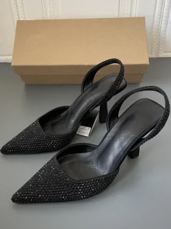 Women's Slingback Heels Rhinestones Stiletto Heel Blue Pumps PU Leather