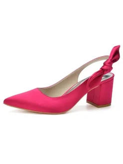 Women's Slingback Low Heel Bridal Pumps in Satin