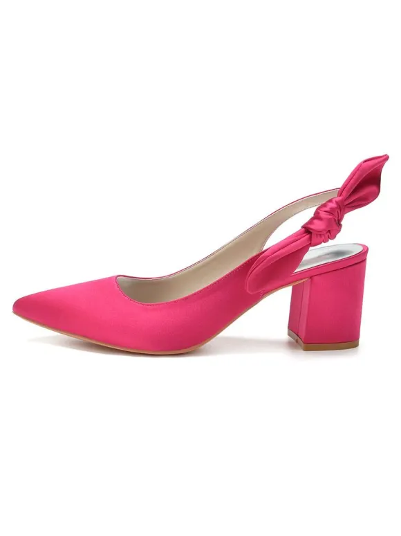 Women's Slingback Low Heel Bridal Pumps in Satin