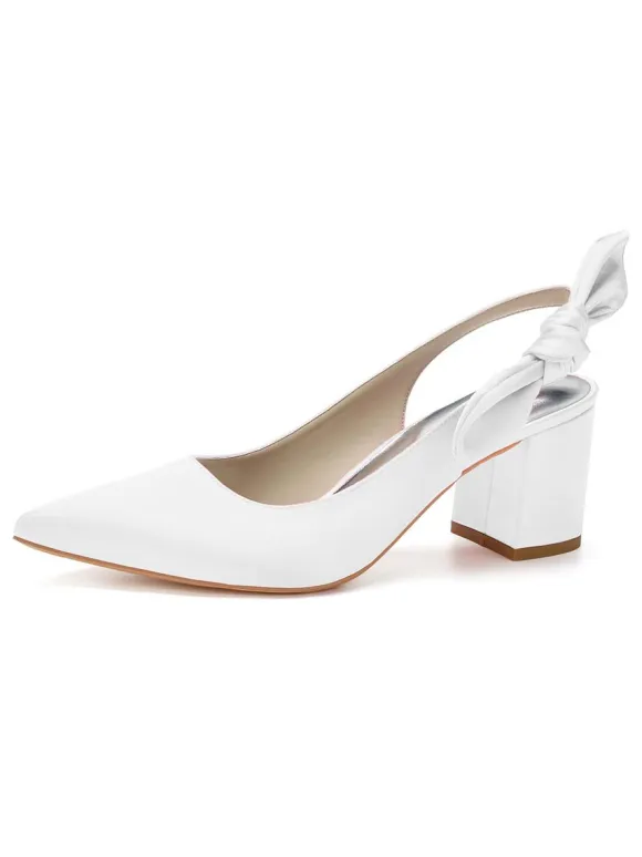 Women's Slingback Low Heel Bridal Pumps in Satin