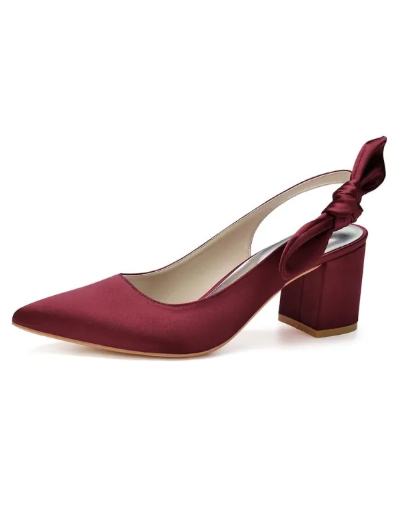 Women's Slingback Low Heel Bridal Pumps in Satin