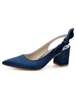 Women's Slingback Low Heel Bridal Pumps in Satin