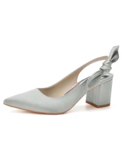 Women's Slingback Low Heel Bridal Pumps in Satin