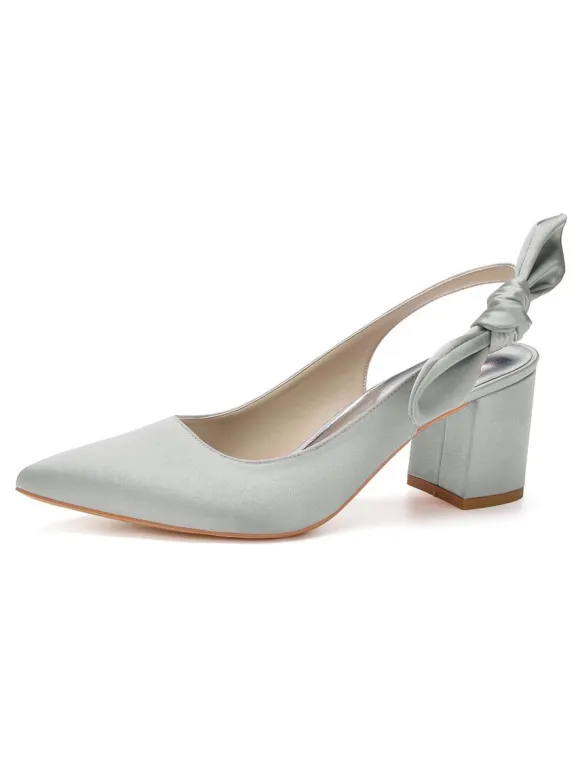 Women's Slingback Low Heel Bridal Pumps in Satin