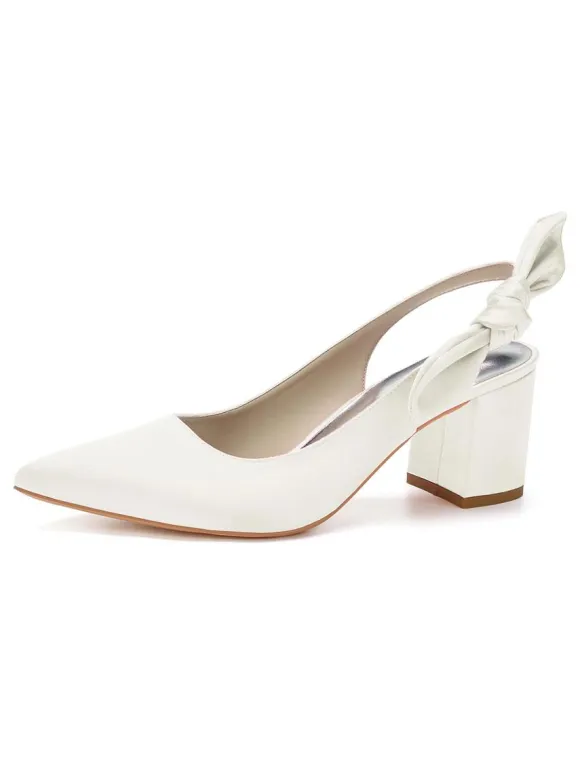 Women's Slingback Low Heel Bridal Pumps in Satin