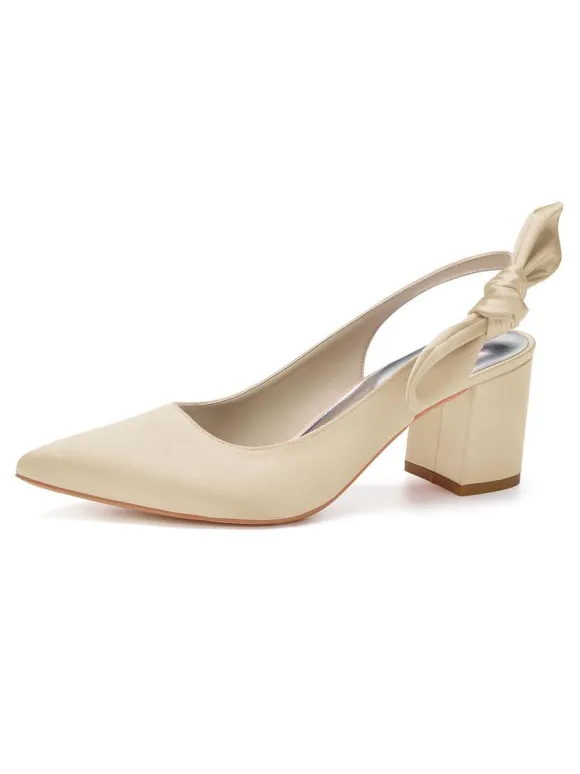Women's Slingback Low Heel Bridal Pumps in Satin