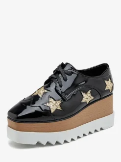 Women's Square Toe Platform Patent Leather Oxfords