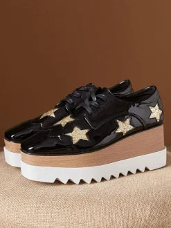 Women's Square Toe Platform Patent Leather Oxfords
