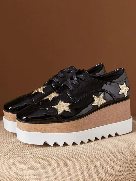 Women's Square Toe Platform Patent Leather Oxfords