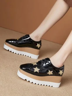 Women's Square Toe Platform Patent Leather Oxfords