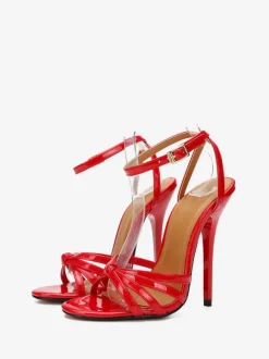 Women's Strappy Ankle Strap Stiletto Prom Heel Sandals in Black
