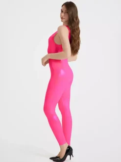 Womens Strappy Shiny Sports Bodysuit Sexy Waist Trainer For Yoga High Elasticity Latex-Look Catsuit