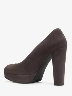 Women's Suede Heels Platform Round Toe Chunky Heel Pumps
