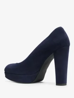 Women's Suede Heels Platform Round Toe Chunky Heel Pumps