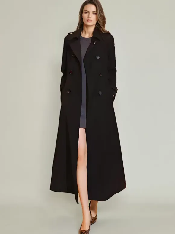 Women's Trench Coat Practical Turndown Collar Buttons Full Length Coat
