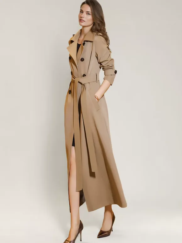Women's Trench Coat Practical Turndown Collar Buttons Full Length Coat