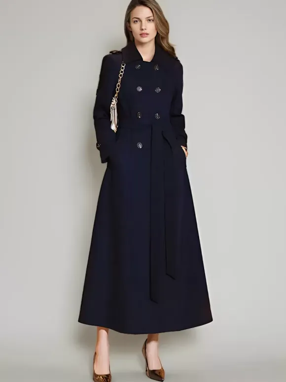 Women's Trench Coat Practical Turndown Collar Buttons Full Length Coat