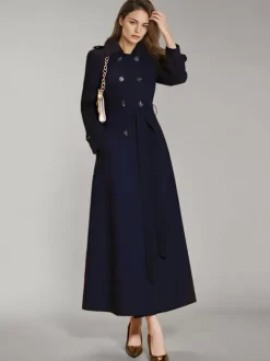 Women's Trench Coat Practical Turndown Collar Buttons Full Length Coat
